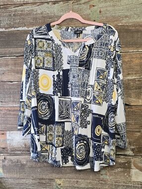 Link Navy, Yellow & White Geometric Tunic Top, Size 2X